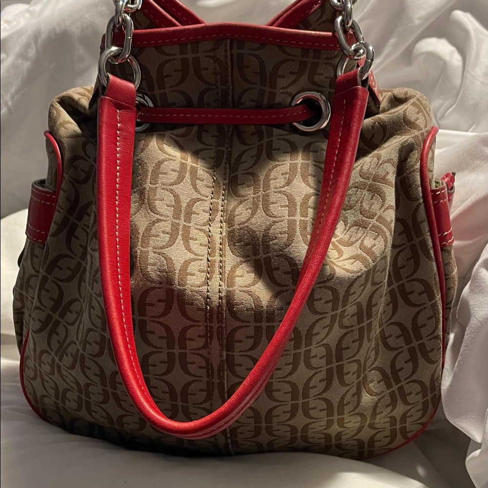 Stylish Fossil Brown and Red Designer bucket shoulder/Handbag